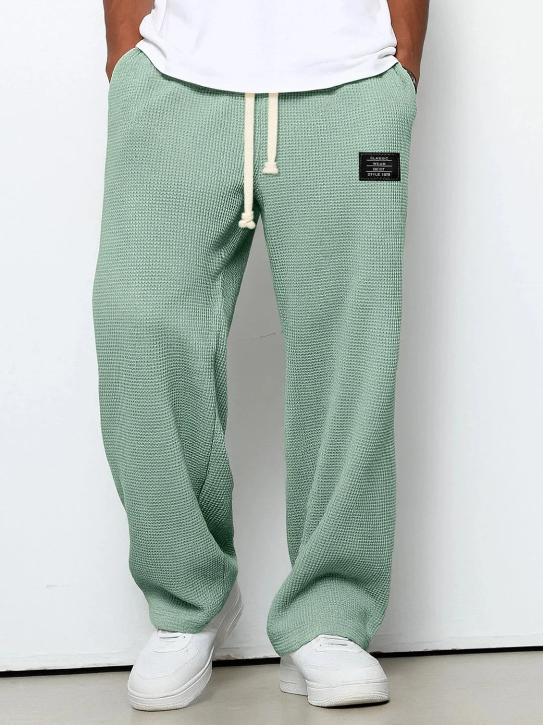 Marcus | Waffle wide-leg trousers with drawstring waistband