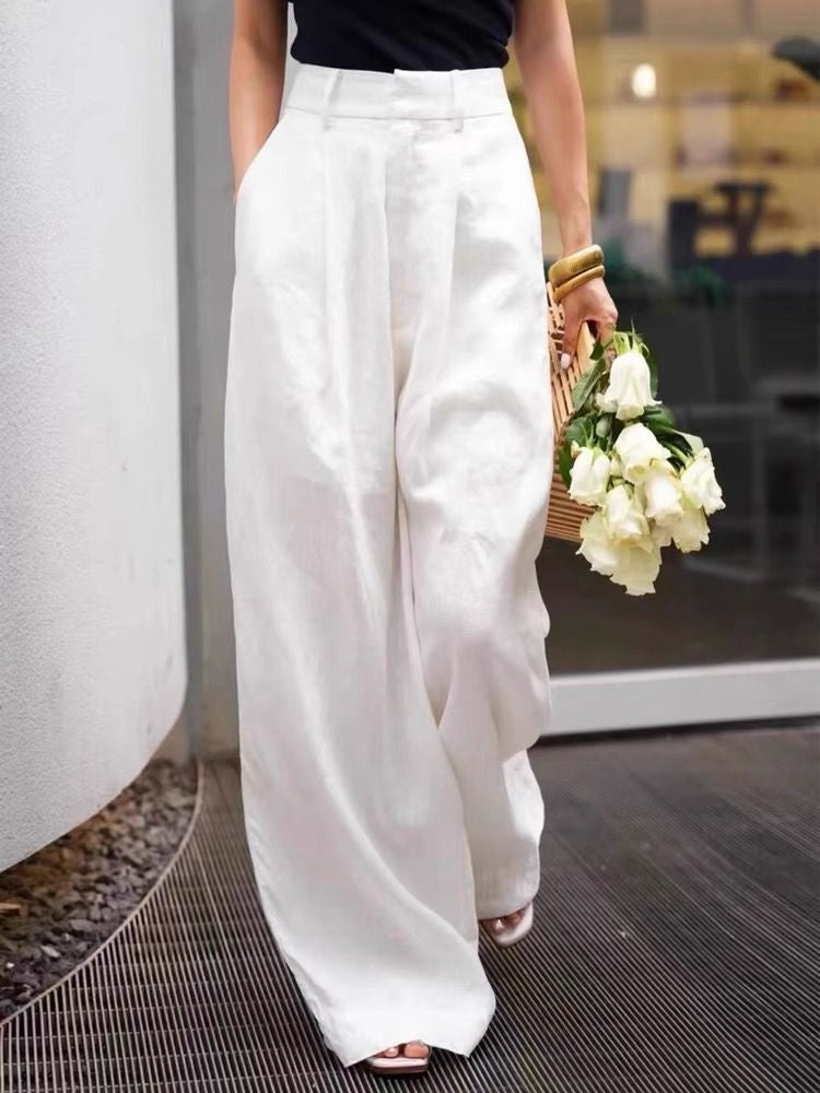 High-Waist Linen Wide-Leg Pants