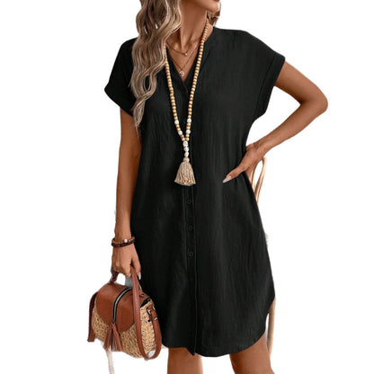 Single-Breasted V-Neck Dress
