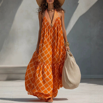 Bohemian Plaid Halter Dress