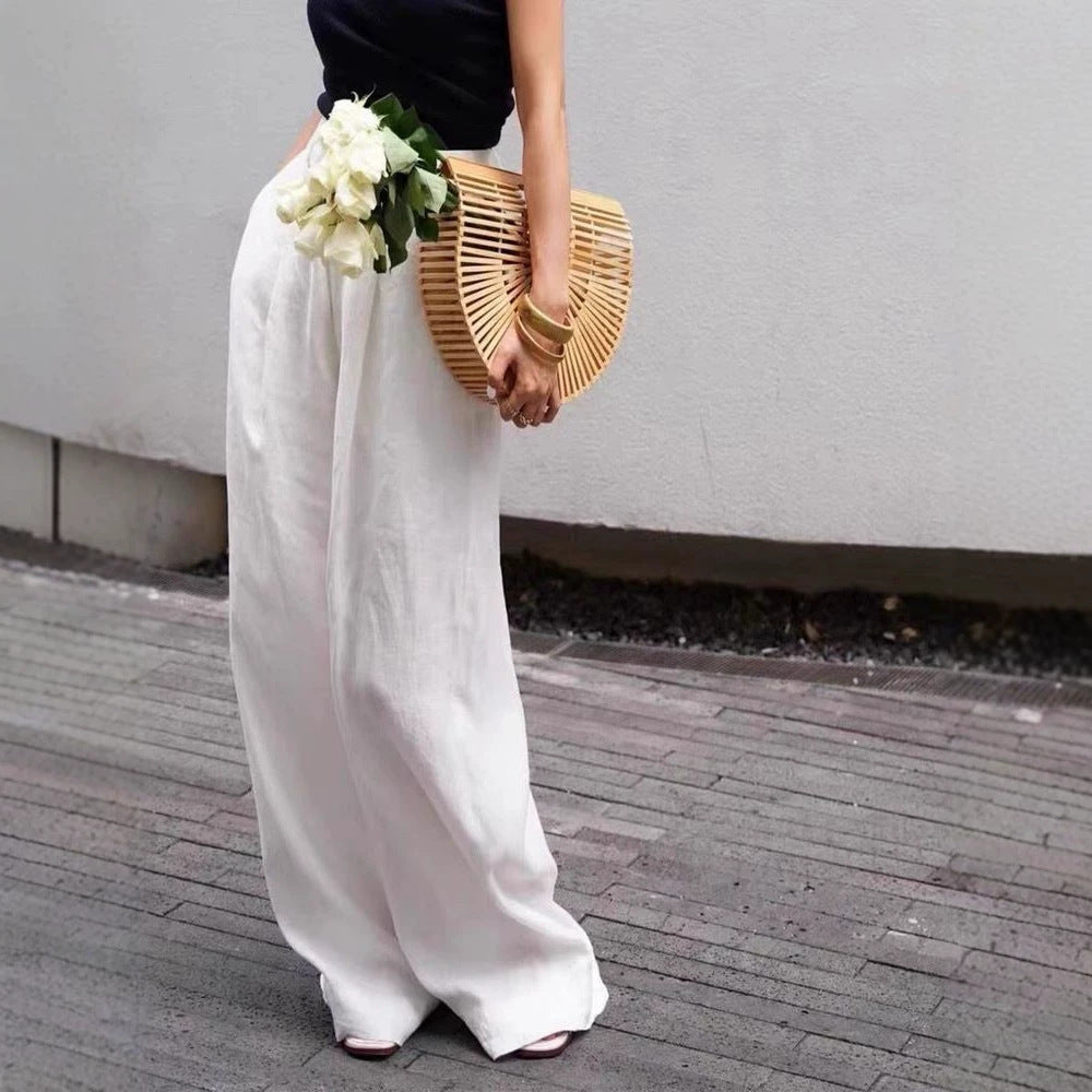 High-Waist Linen Wide-Leg Pants