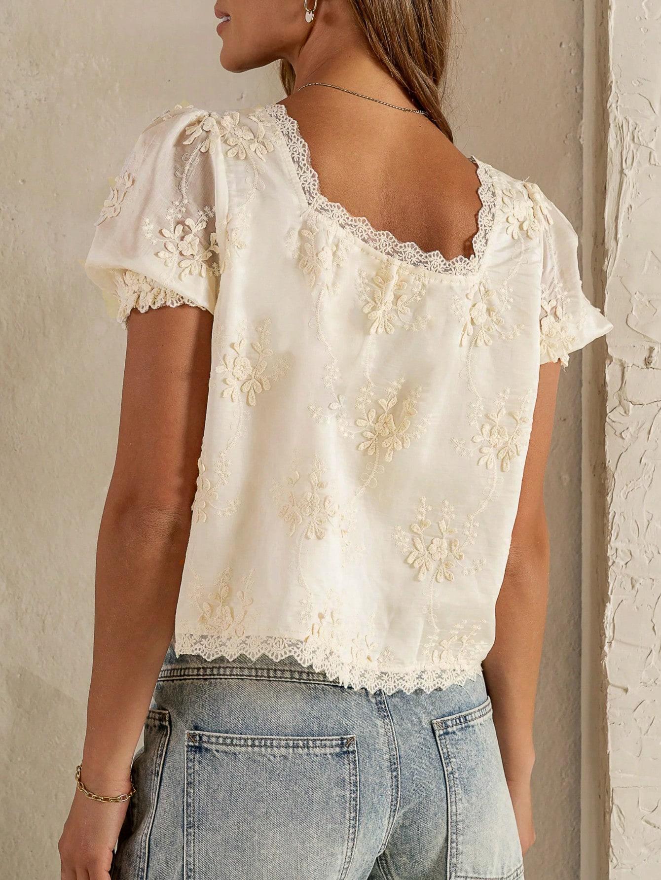 Floral Embroidered Lace Blouse