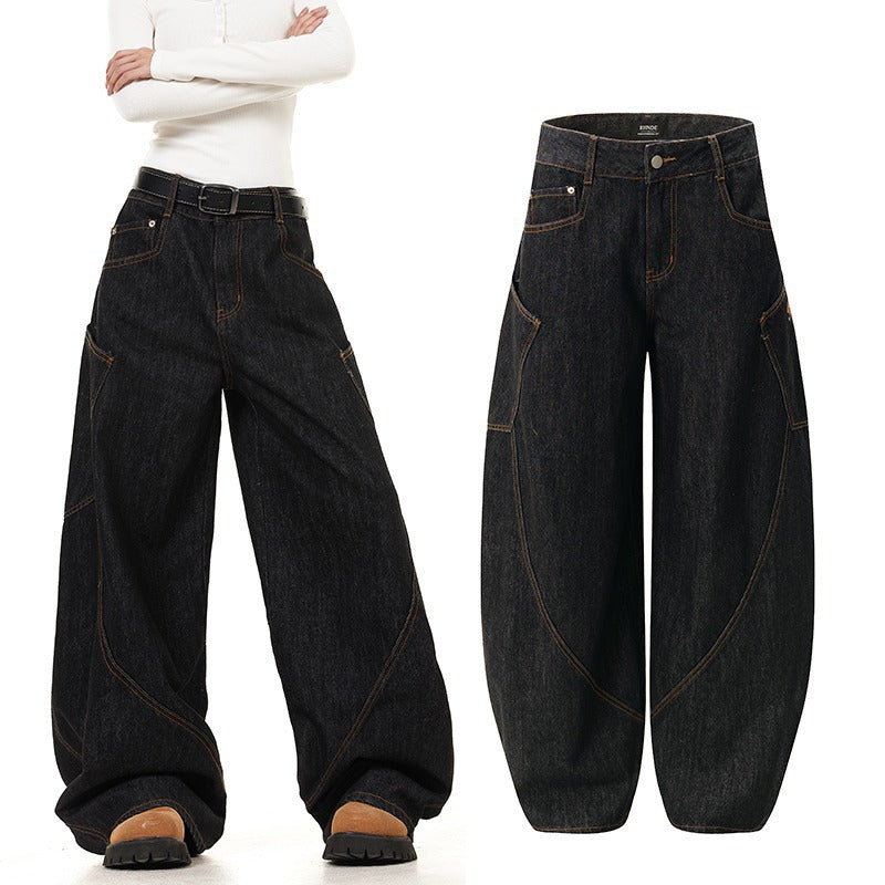 Retro Wide-Leg Denim Trousers