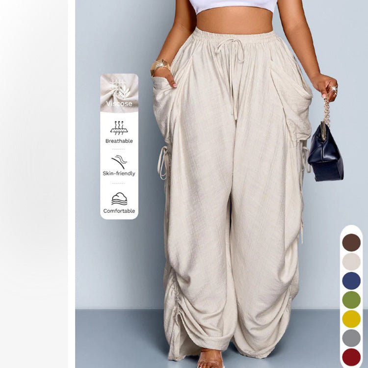High-Waist Linen Drawstring Pants