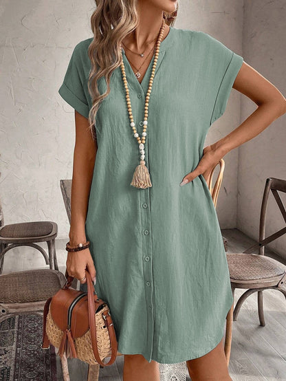Single-Breasted V-Neck Dress