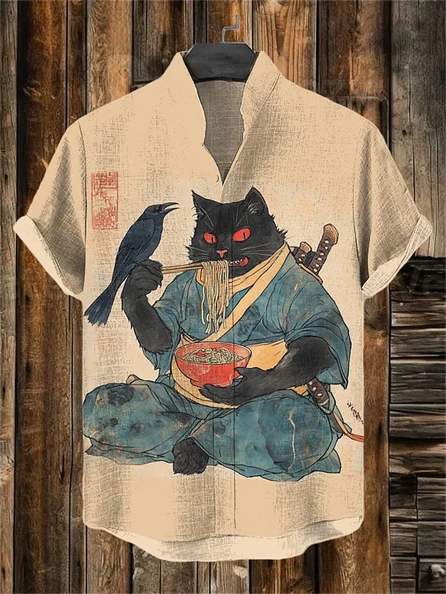 Ink-Wash Samurai Cat Shirt