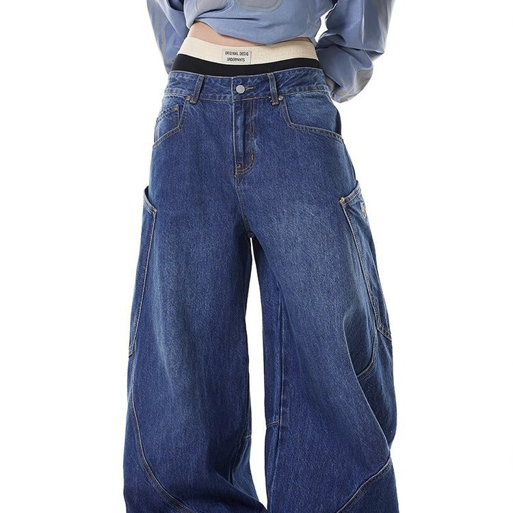 Retro Wide-Leg Denim Trousers