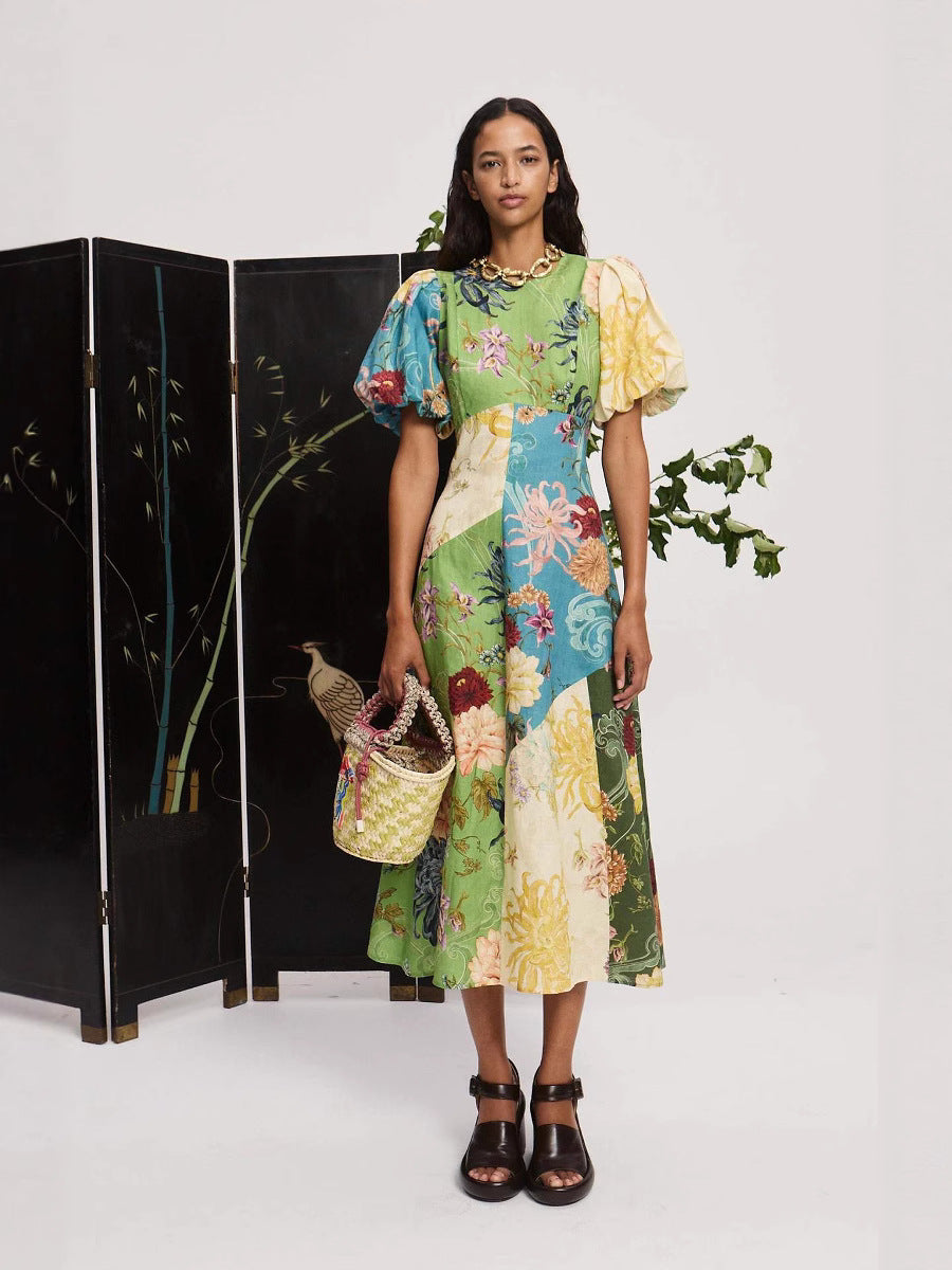 Botanical Print Linen Dress