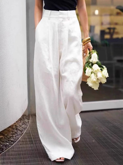 High-Waist Linen Wide-Leg Pants