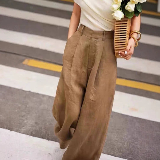 High-Waist Linen Wide-Leg Pants
