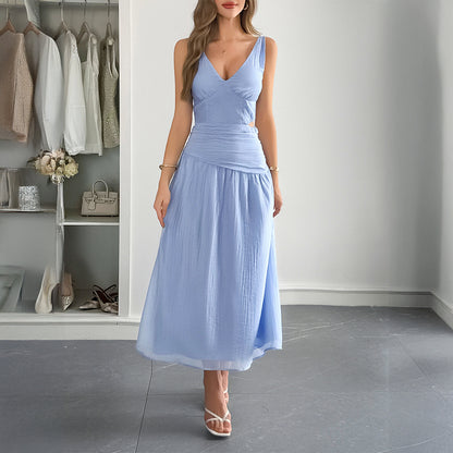 Deep V-Neck A-Line Dress