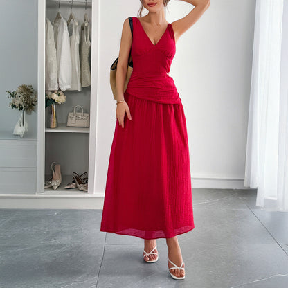 Deep V-Neck A-Line Dress