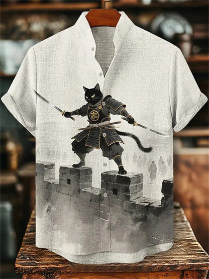 Ink-Wash Samurai Cat Shirt