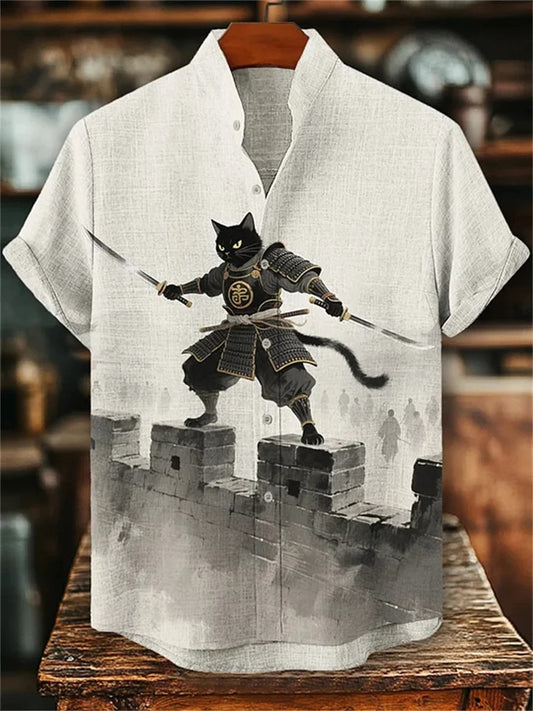 Ink-Wash Samurai Cat Shirt