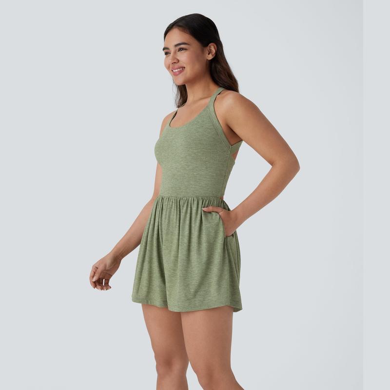 Backless Twisted Side Pocket 2-in-1 Resort Playsuit-Easy Peezy Edition