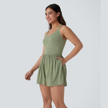 Backless Twisted Side Pocket 2-in-1 Resort Playsuit-Easy Peezy Edition