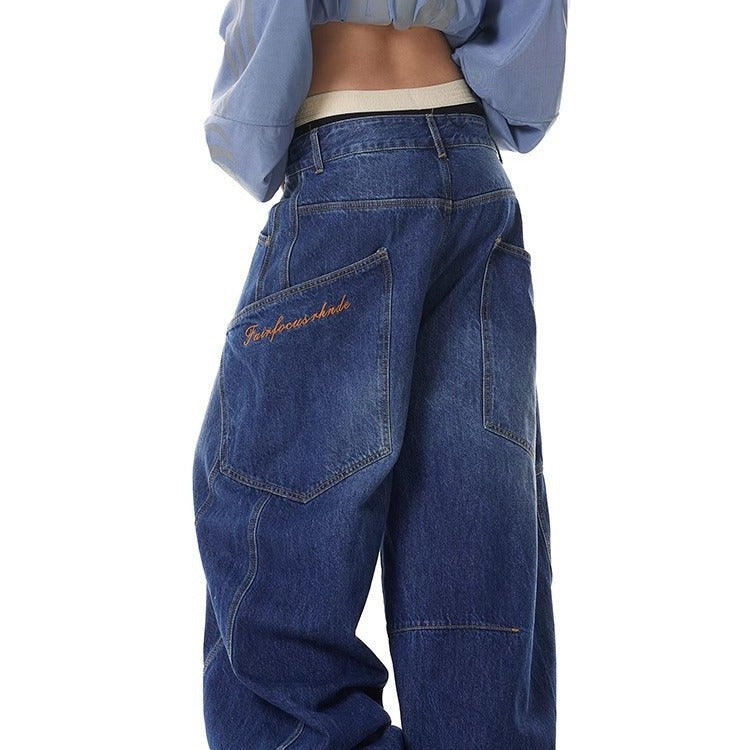 Retro Wide-Leg Denim Trousers
