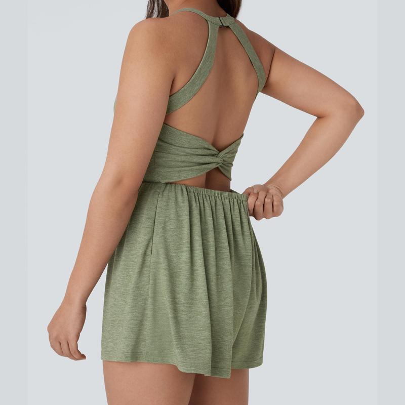 Backless Twisted Side Pocket 2-in-1 Resort Playsuit-Easy Peezy Edition