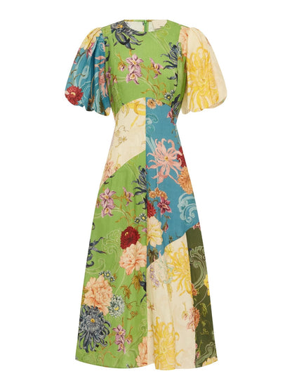 Botanical Print Linen Dress