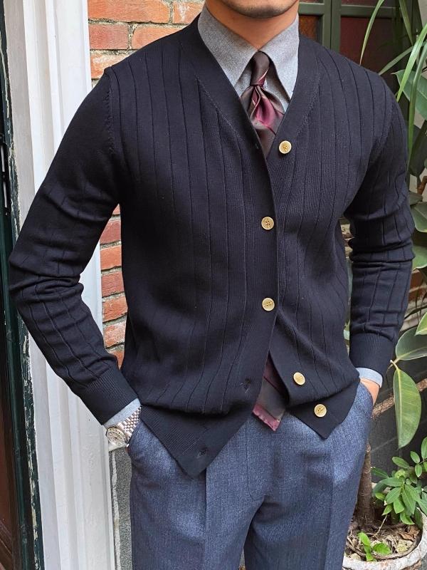 Striped V-Neck Cardigan