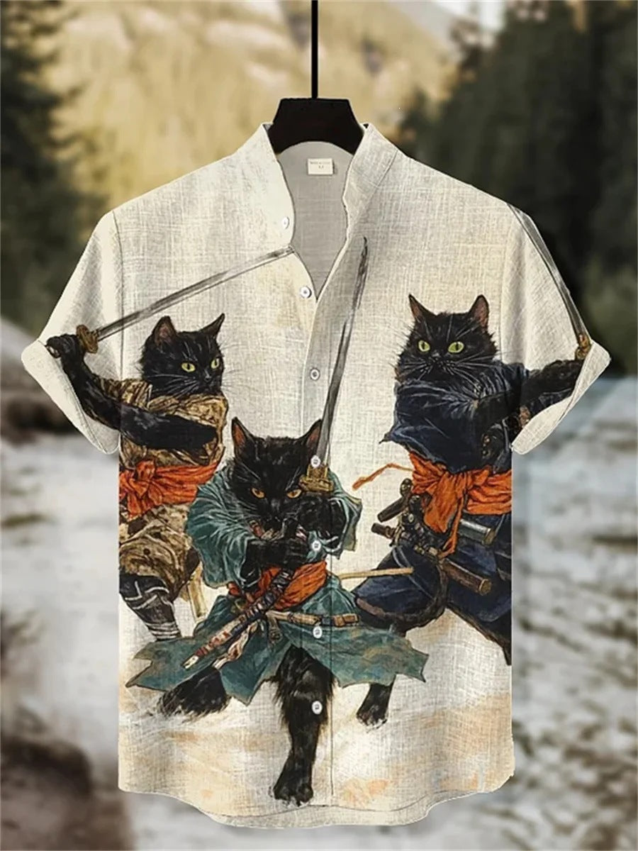 Ink-Wash Samurai Cat Shirt