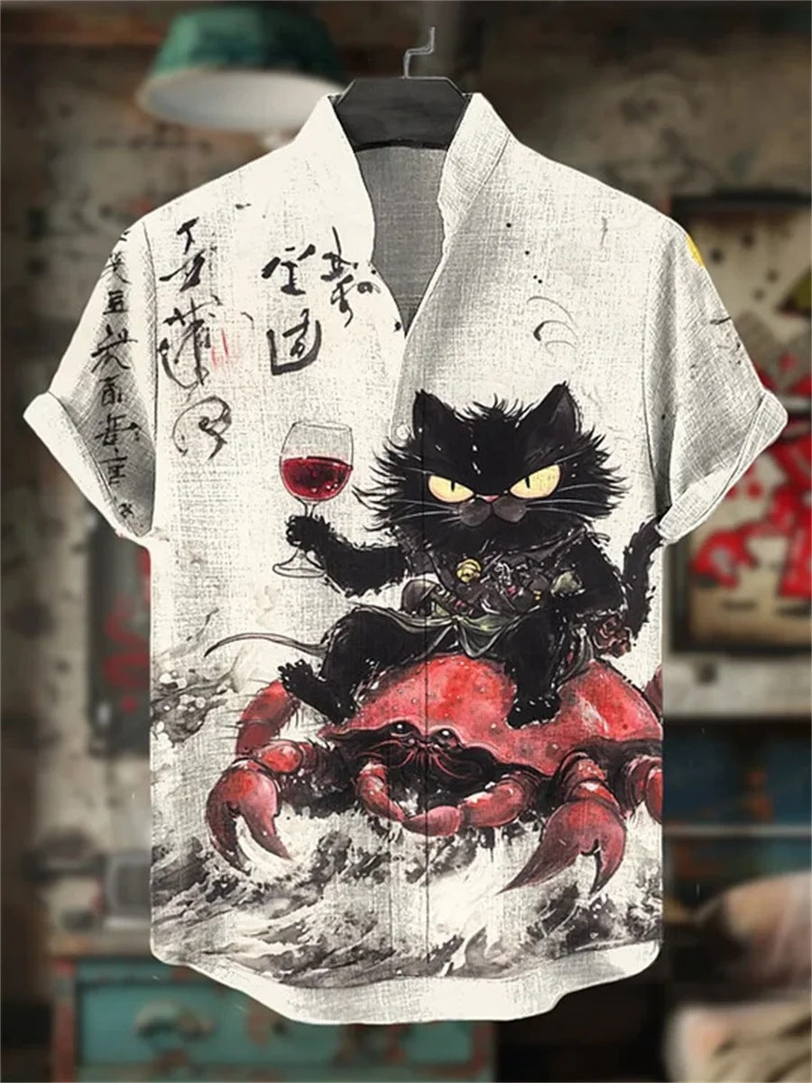 Ink-Wash Samurai Cat Shirt