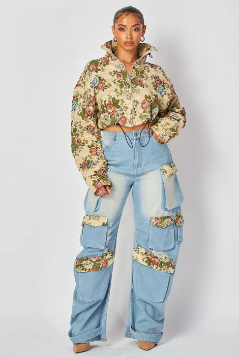 Denim cargo pants set