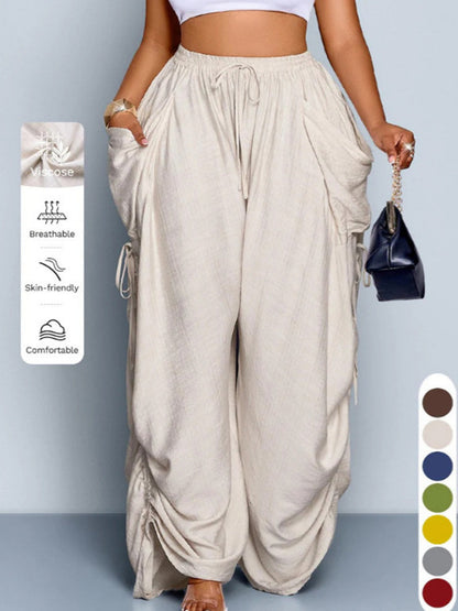 High-Waist Linen Drawstring Pants