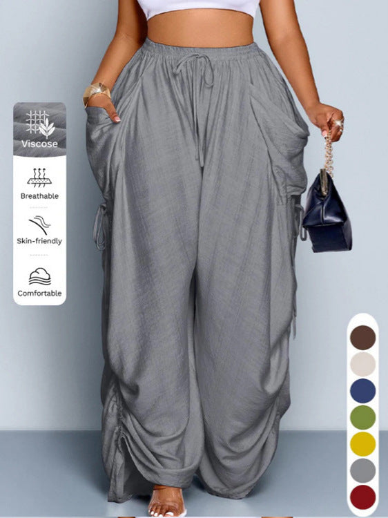 High-Waist Linen Drawstring Pants