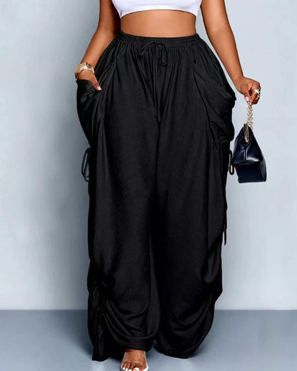 High-Waist Linen Drawstring Pants
