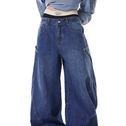 Retro Wide-Leg Denim Trousers
