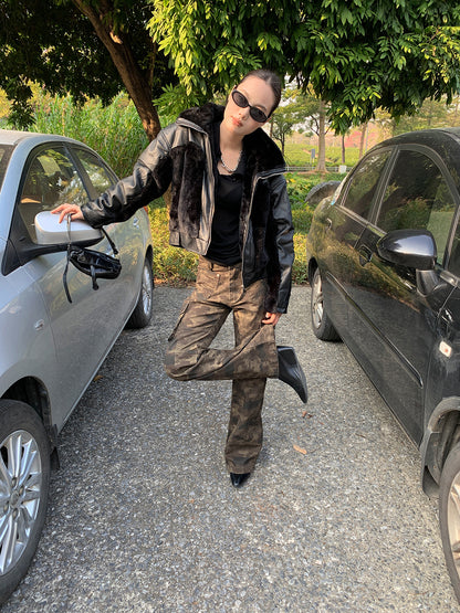 Versatile flared camouflage cargo pants for women