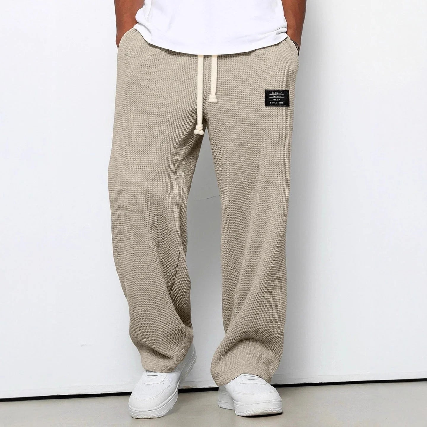 Marcus | Waffle wide-leg trousers with drawstring waistband