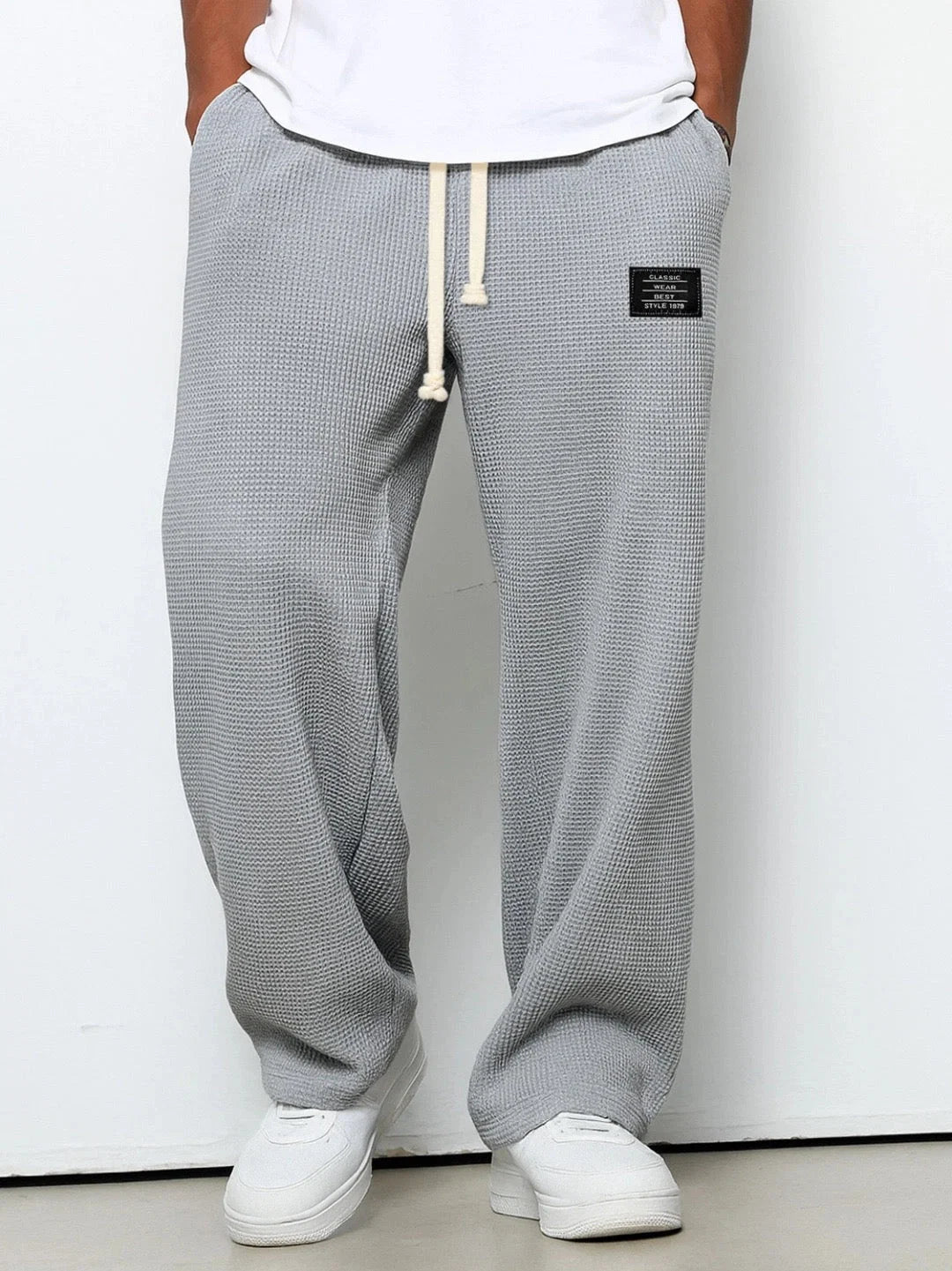 Marcus | Waffle wide-leg trousers with drawstring waistband