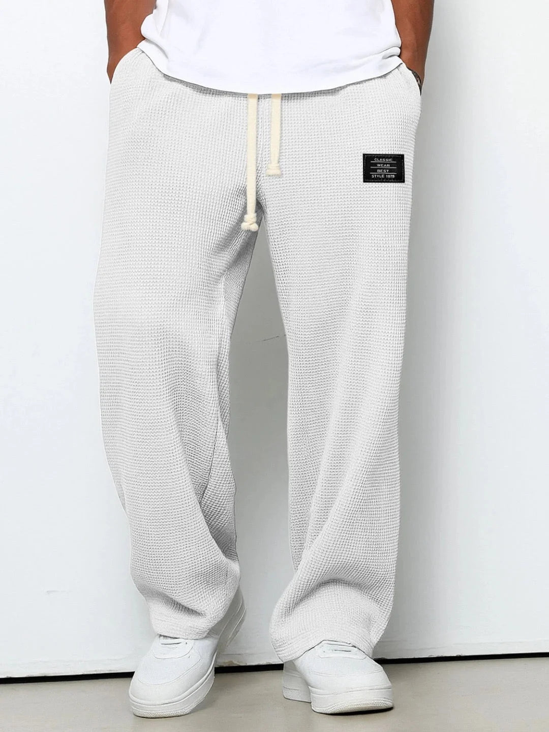 Marcus | Waffle wide-leg trousers with drawstring waistband