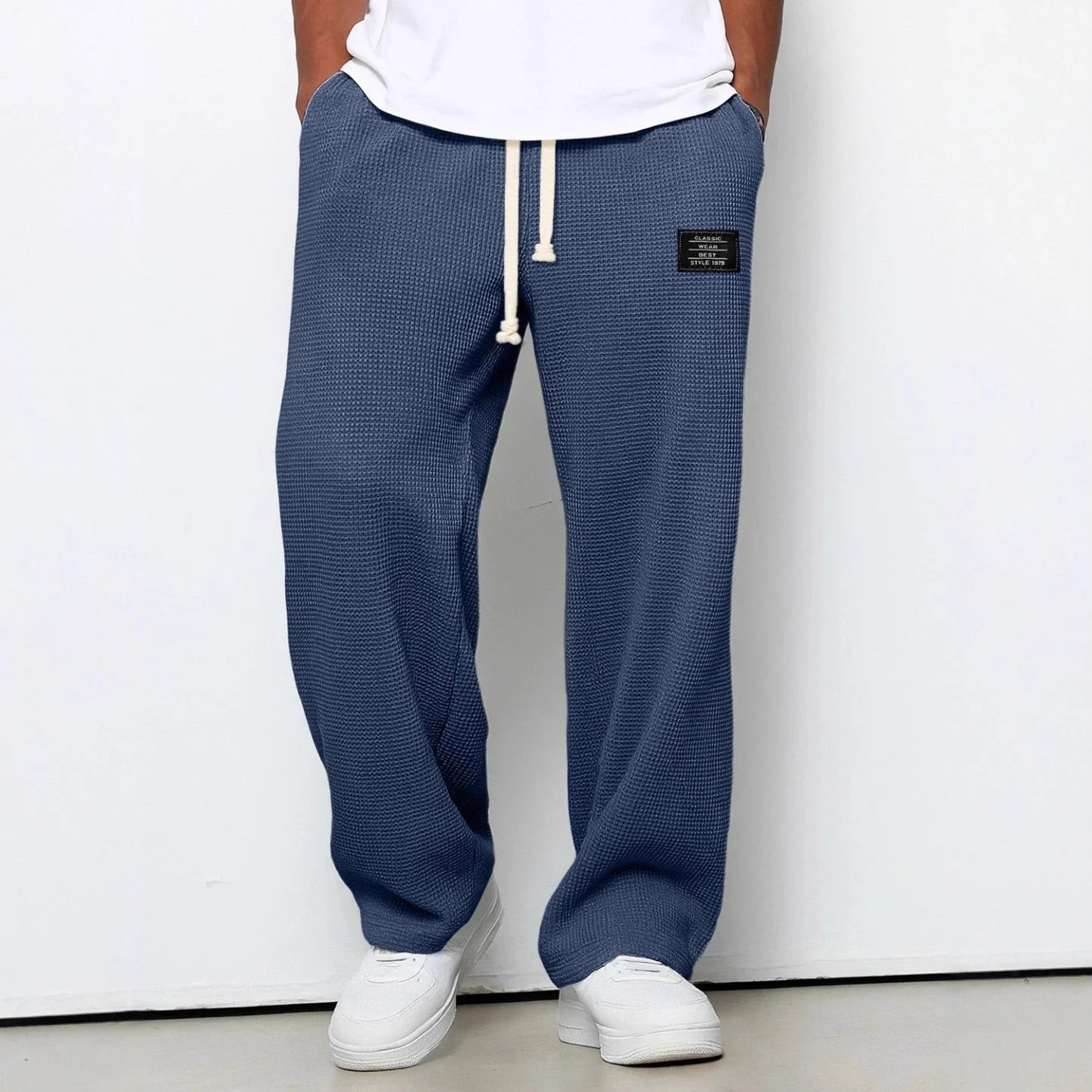 Marcus | Waffle wide-leg trousers with drawstring waistband