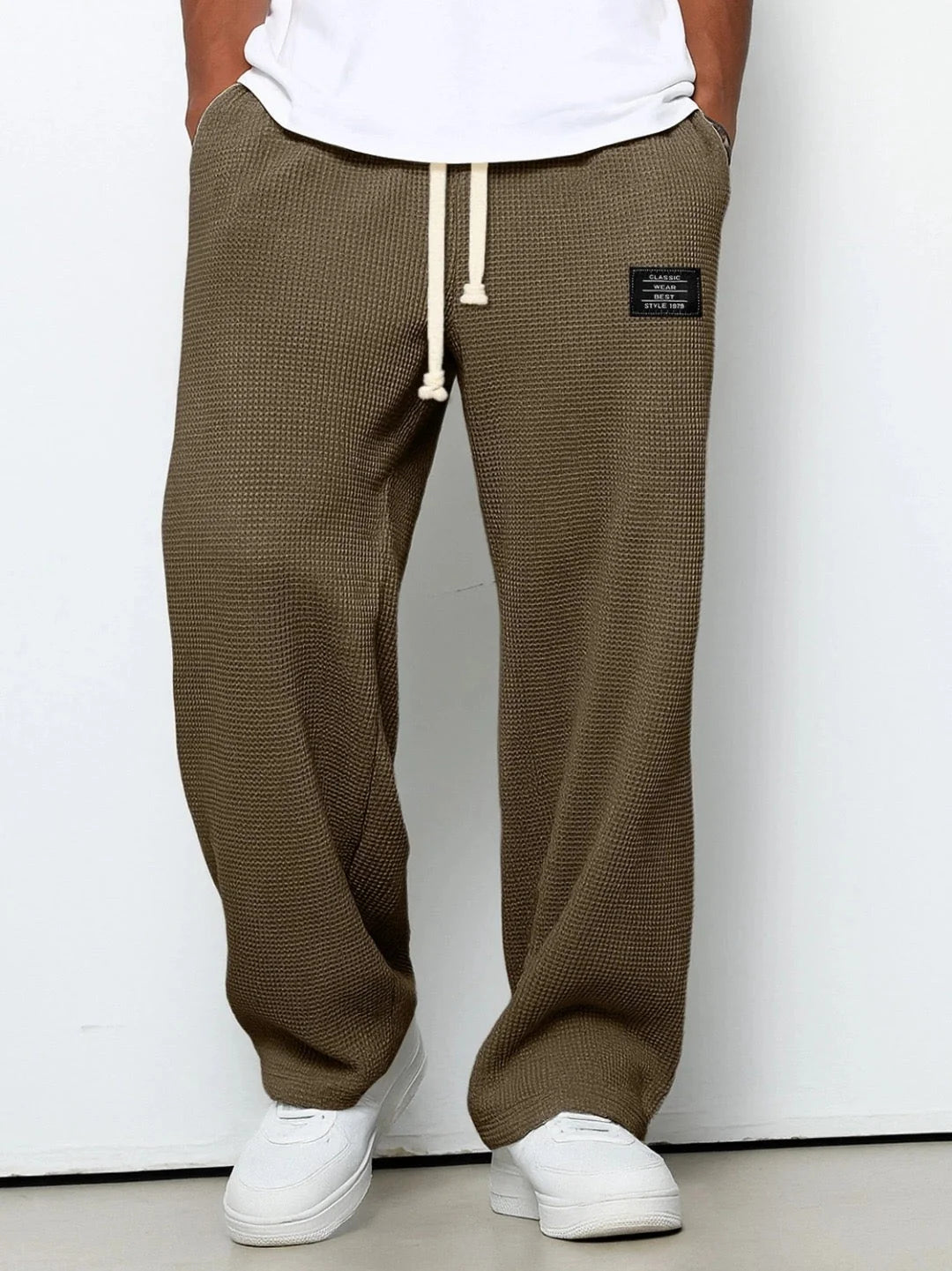 Marcus | Waffle wide-leg trousers with drawstring waistband