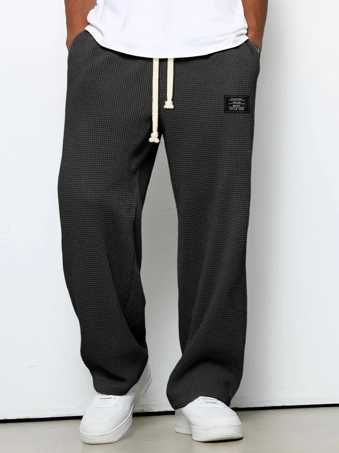 Marcus | Waffle wide-leg trousers with drawstring waistband