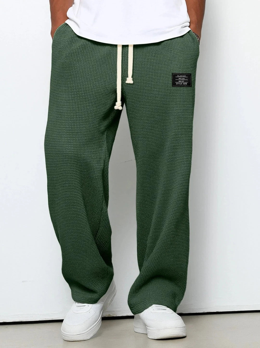 Marcus | Waffle wide-leg trousers with drawstring waistband