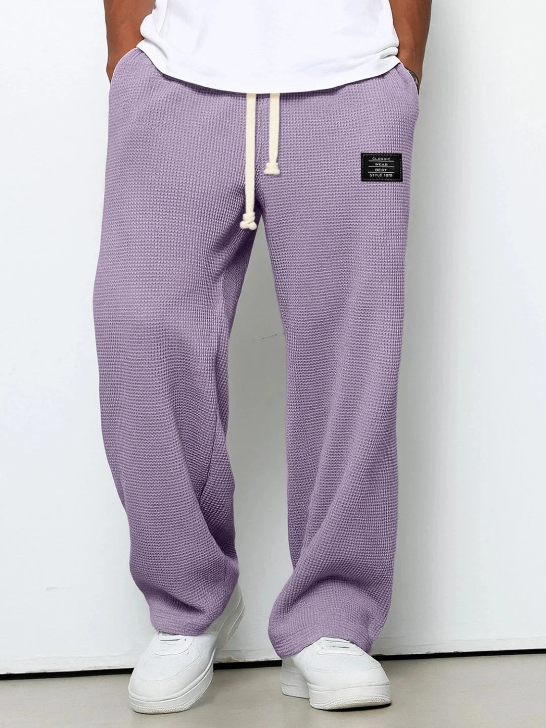 Marcus | Waffle wide-leg trousers with drawstring waistband