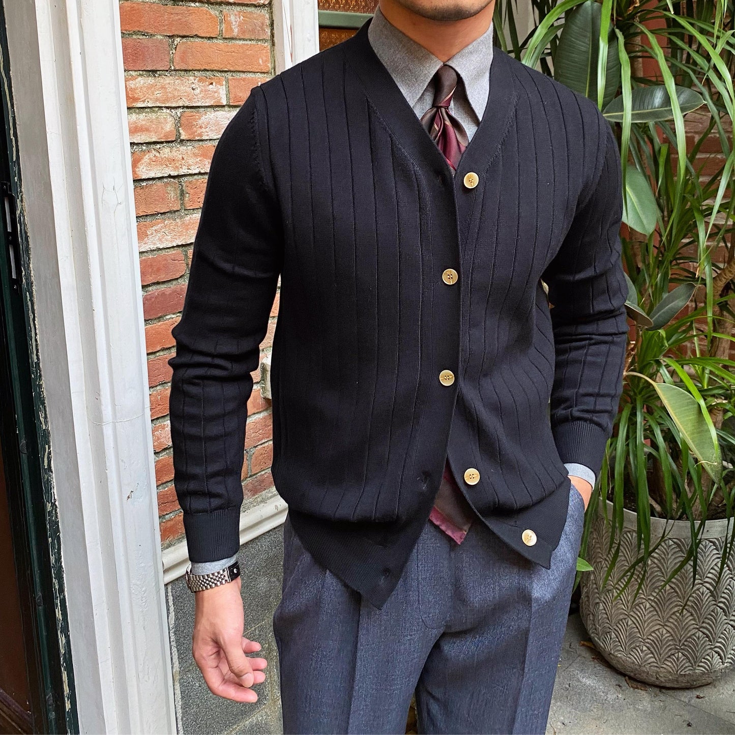 Striped V-Neck Cardigan