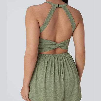 Backless Twisted Side Pocket 2-in-1 Resort Playsuit-Easy Peezy Edition