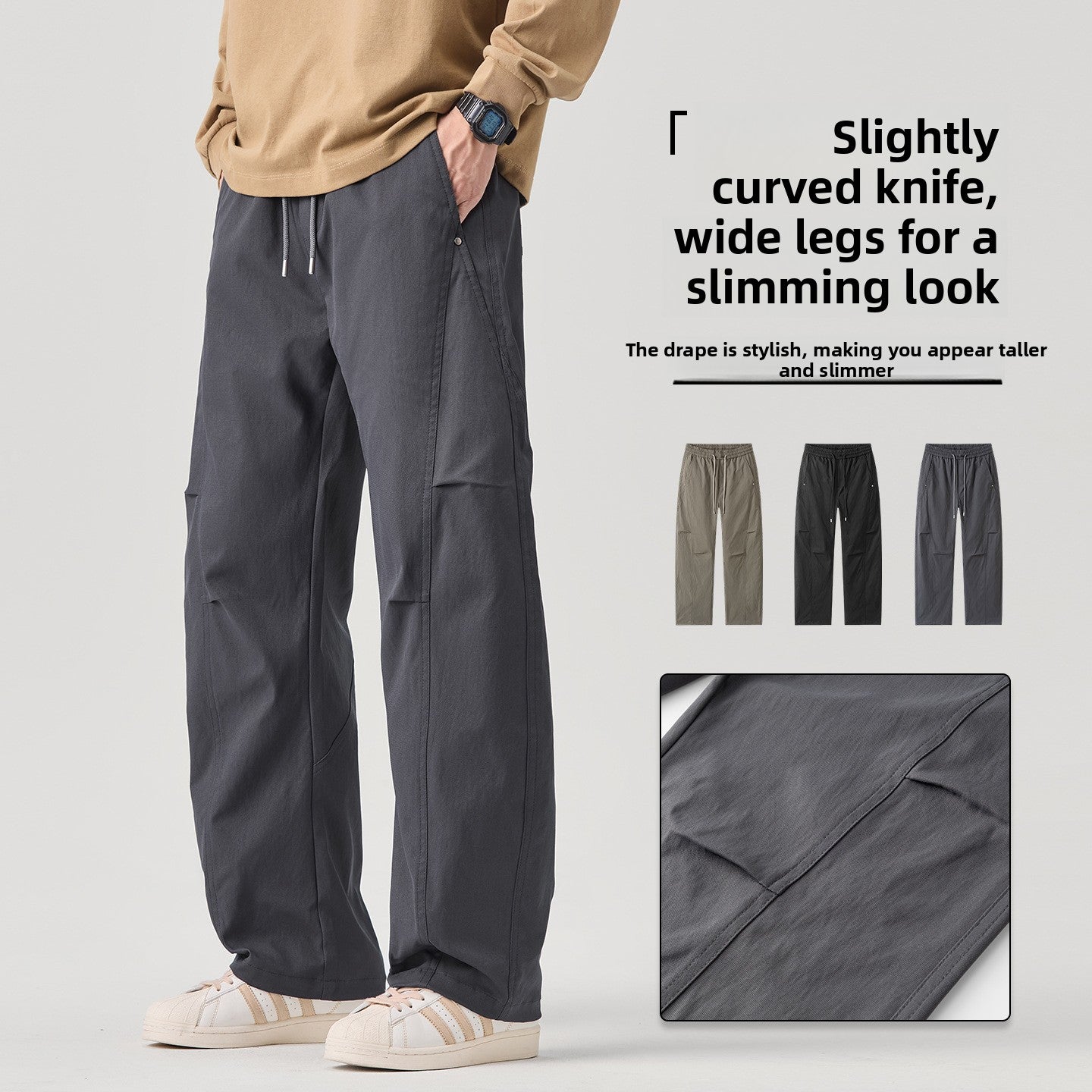 Elastic Waist Wide-Leg Casual Pants for Men