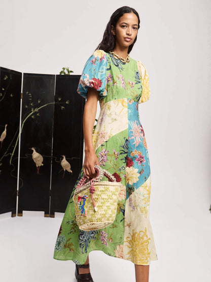 Botanical Print Linen Dress