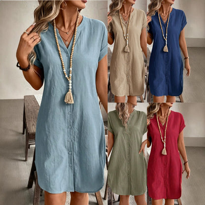 Single-Breasted V-Neck Dress