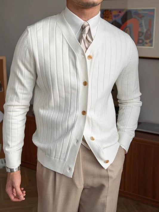 Striped V-Neck Cardigan - Women's Knitwear - photo 1