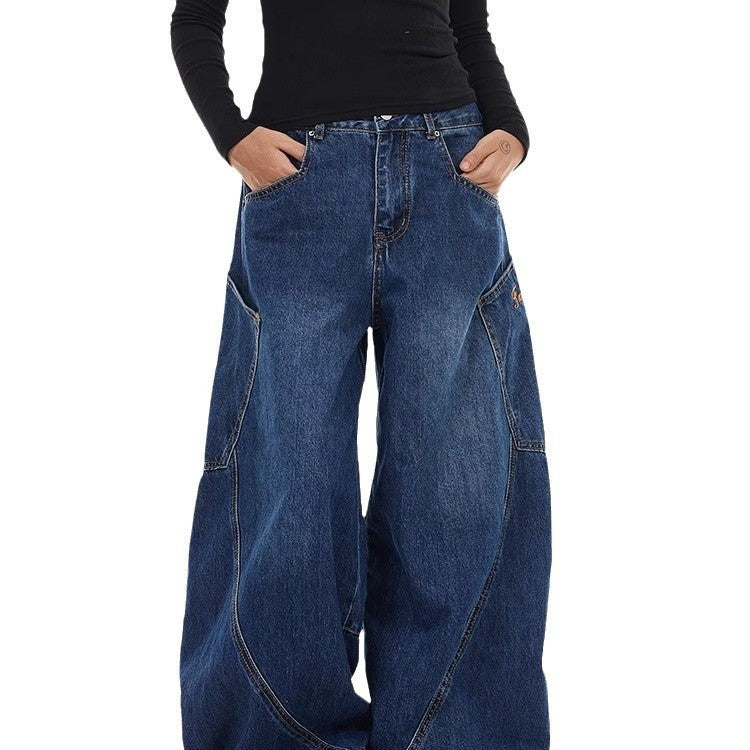 Retro Wide-Leg Denim Trousers