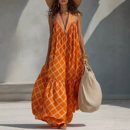 Bohemian Plaid Halter Dress