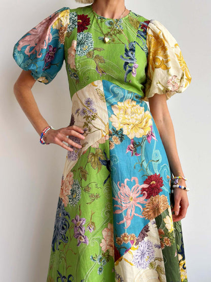 Botanical Print Linen Dress