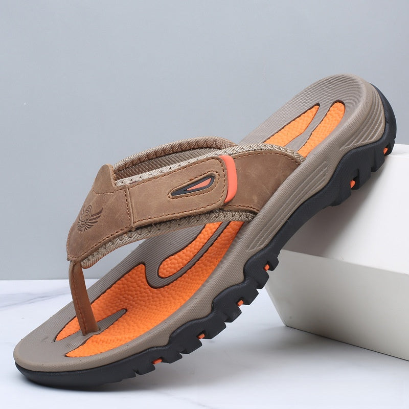 Cowhide Leather Flip Flops - Men's Sandals - photo 1